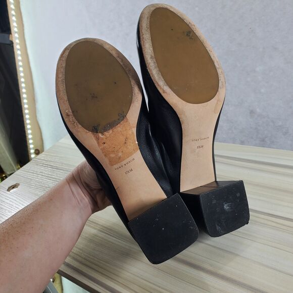 8.5 Tory Burch 55 MM Eddie Pump Chunky Block Heel Ballet Perfect Black Soft - Picture 6 of 10